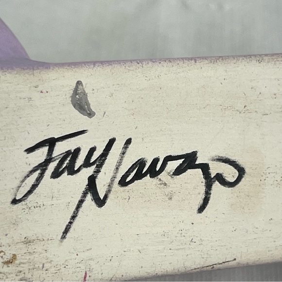 Cedar Mesa Navajo Pottery Card & Pen Holder Hand Painted Purple/ Pastel Signed - Picture 7 of 7